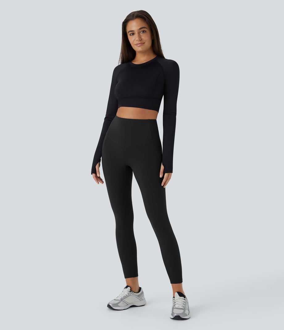 SoftlyZero™ Plush Thermal High Waisted Tummy Control Pocket Workout Leggings - Black