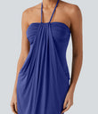 Halter Tie Back Mini Resort Dress with Pockets - Orchid Purple