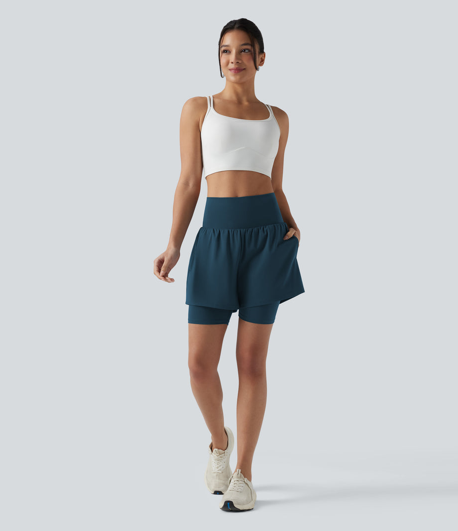 SoftlyZero™ Airy Super High Waisted 2-in-1 Cool Touch Yoga Shorts 7'' with Pockets - Majolica Blue