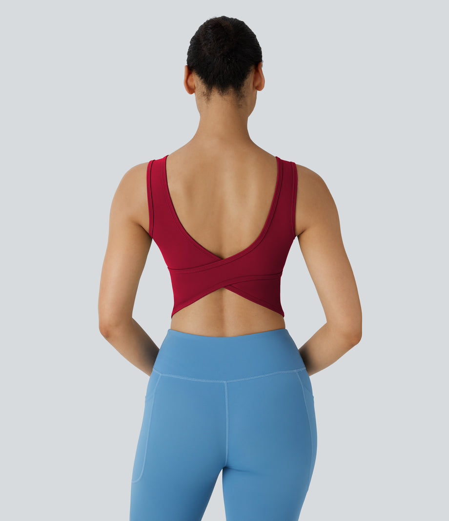U Neck Crossover Barre Ballet Dance Tank Top A-D Cups - Scarlet Sage