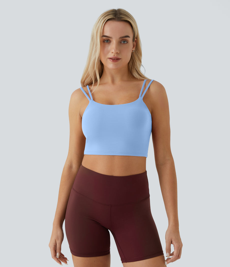 Double Straps Cropped Yoga Tank Top - Fresh Blue