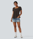Square Neck Short Sleeve Casual Top - Delicioso