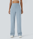 DayStretch High Waisted Pockets Straight Leg Casual Pants - Baby Blue