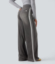 Halara Flex™ High Waisted Stripe Wide Leg Flowy Washed Casual Jeans with Pockets - Iron Gate Denim
