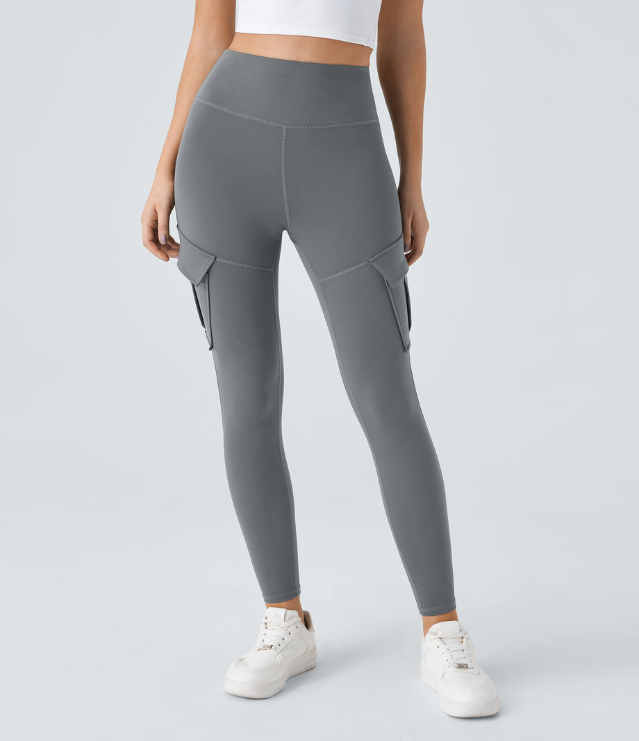 DayStretch High Waisted Cargo Pocket Skinny Yoga Leggings - Brick Gray