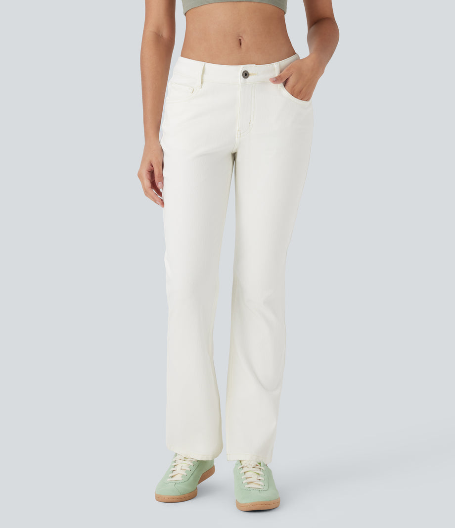 Halara Flex™ Low Rise Zipper Pockets Washed Casual Bootcut Jeans - Beige Denim