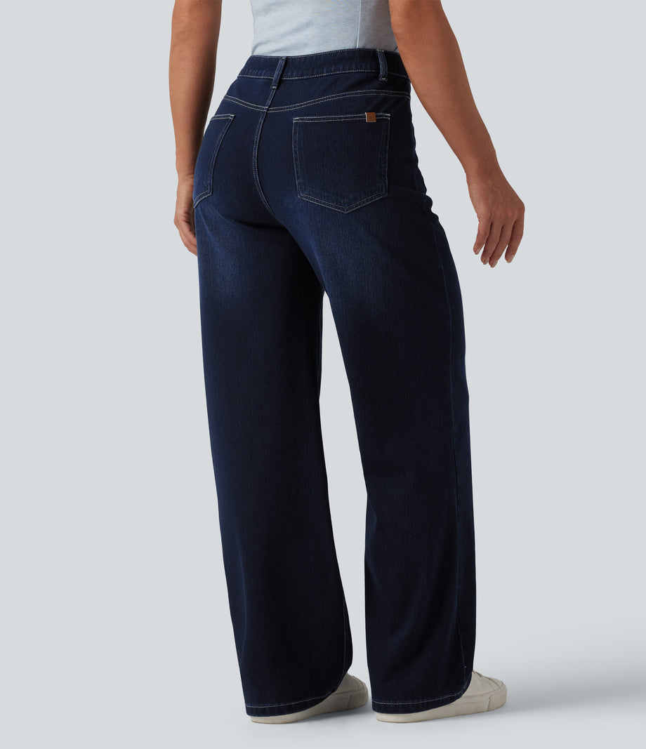 Halara Flex™ Mid Rise Straight Leg Casual Jeans with Pockets - Pageant Blue Denim