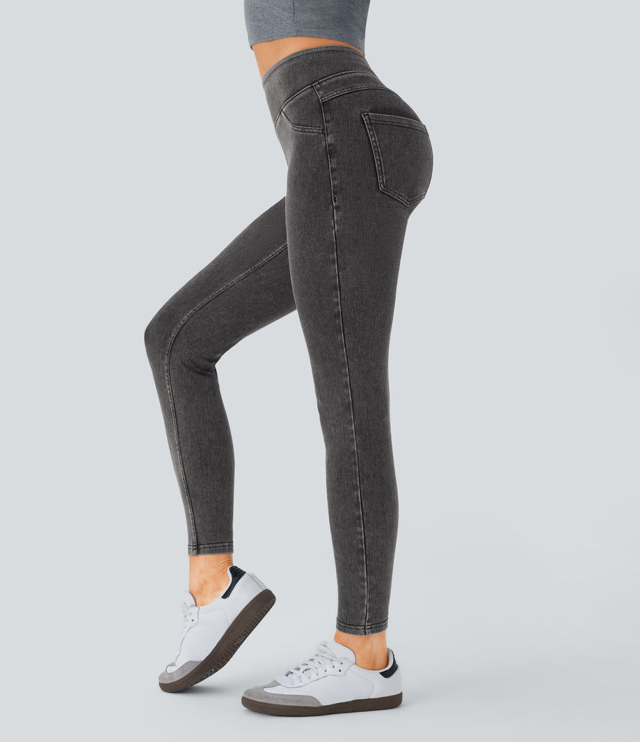 Halara Flex™ High Waisted Pocket Denim Casual Leggings - Hemp Black Denim
