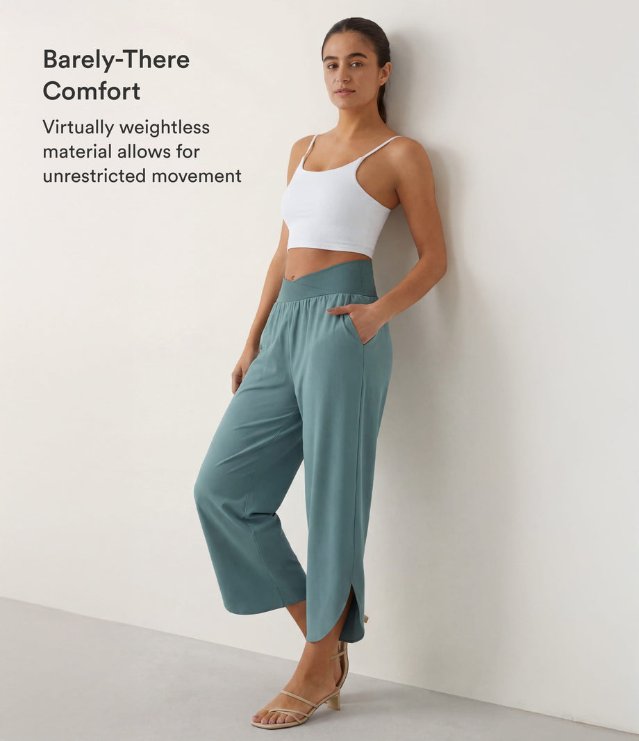 Breezeful™ High Waisted Crossover Quick Dry Resort Pants with Pockets - Stone Blue