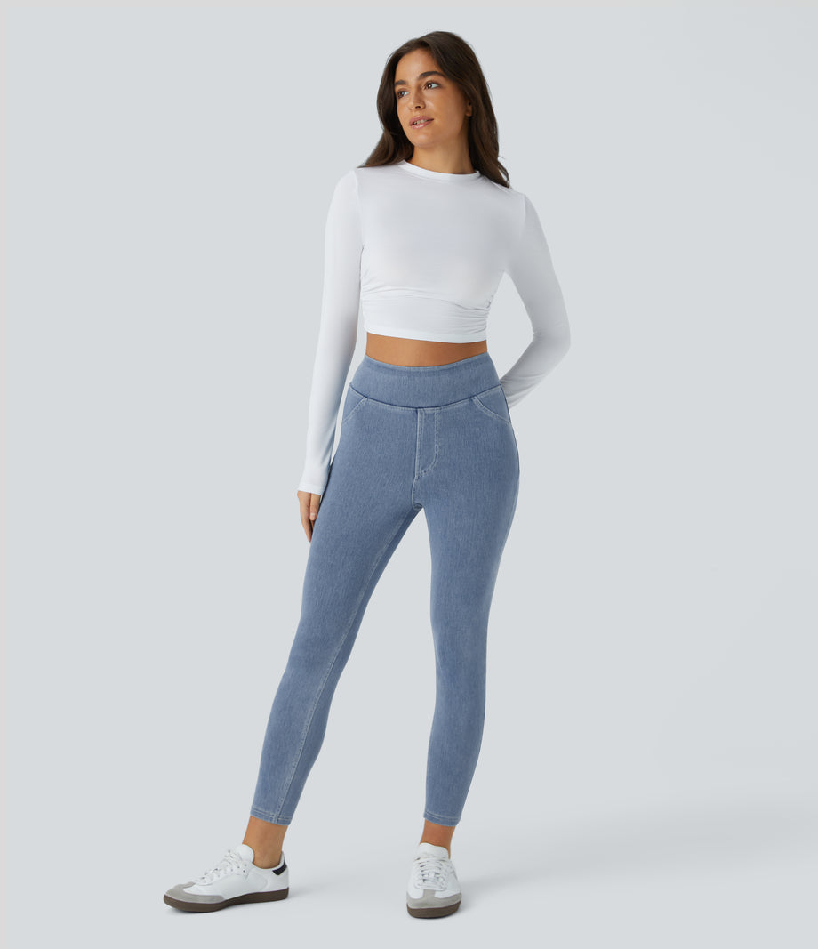 Halara Flex™ High Waisted Pocket Denim Casual Leggings - Ice Crevice Denim