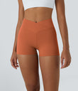 SoftlyZero™ High Waisted Crossover Plain Yoga Biker Shorts 3''-UPF50+ - Spice Route