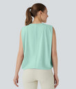 Round Neck Ruched Cool Touch Yoga Tank Top-UPF50+ - Honeydew