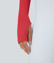 Ribbed Halter Strap Thumb Hole Cropped Yoga Sports Top - Tomato