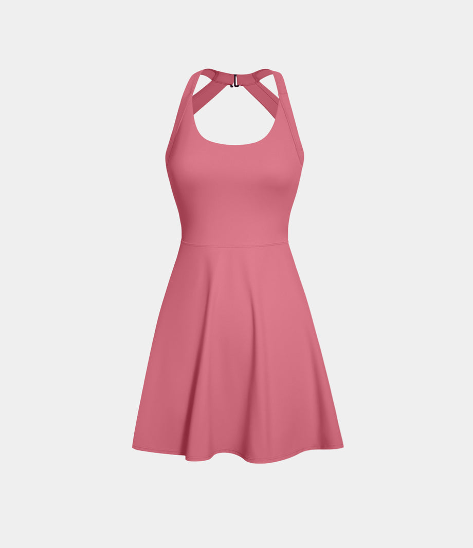 Backless Twisted Active Dress - Begonia Rouge