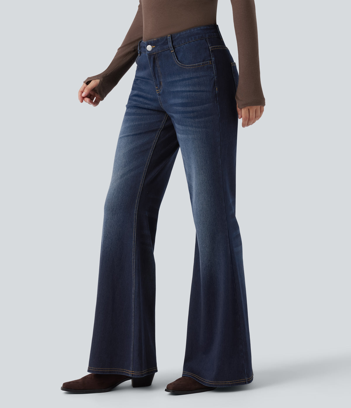 Halara Flex™ Low Rise Flare Washed Casual Jeans with Pockets - Inkling  Blue Denim