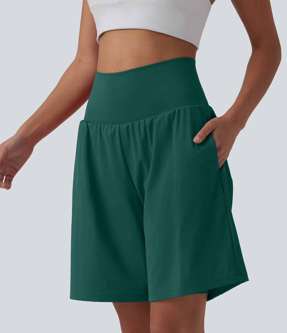 SoftlyZero™ Airy Super High Waisted 2-in-1 Cool Touch Yoga Shorts 9" with Pockets - Forest Biome