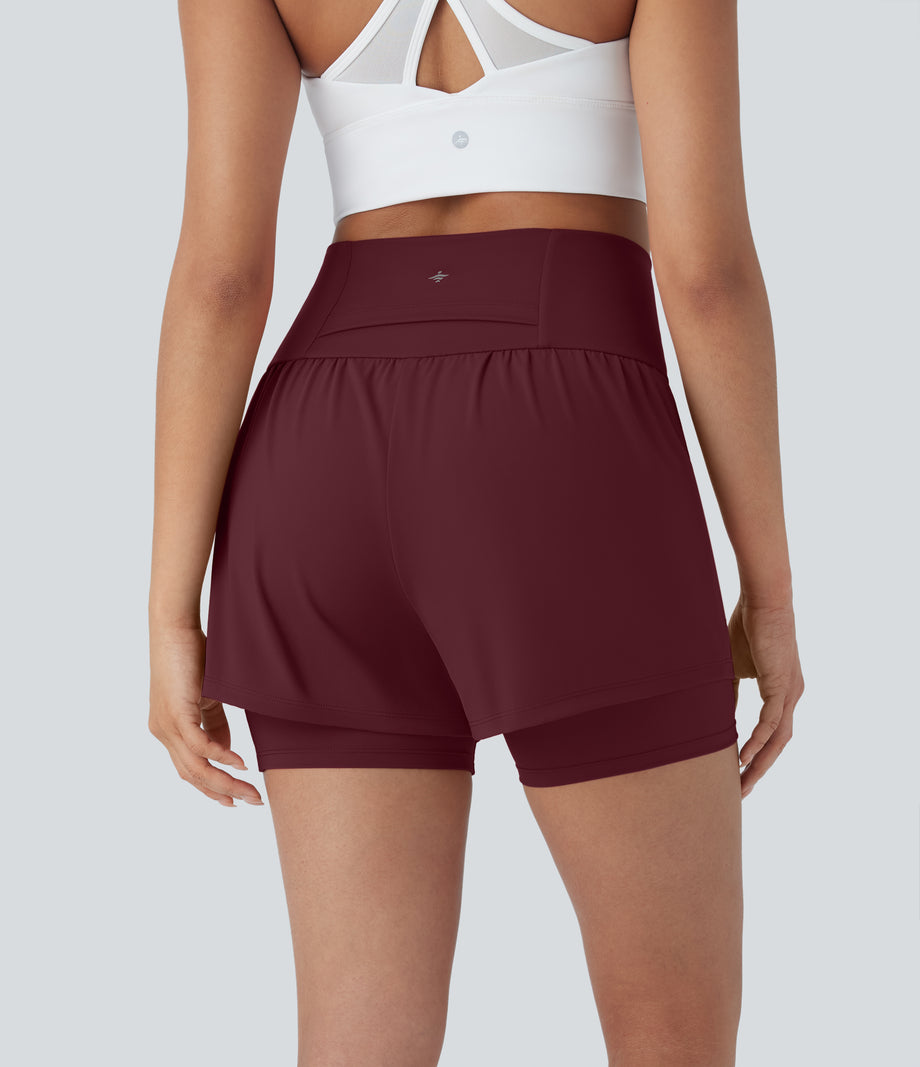 SoftlyZero™ Airy Super High Waisted 2-in-1 Cool Touch Yoga Shorts 5'' with Pockets - Zinfandel