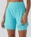 SoftlyZero™ Airy Super High Waisted 2-in-1 Cool Touch Yoga Shorts 7" with Pockets - Loka Blue