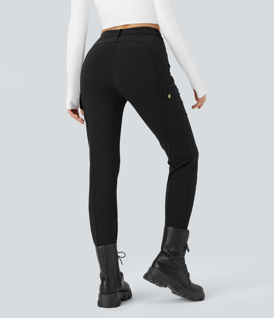 DayStretch High Waisted Zipper Pockets Solid Skinny Cargo Pants - Black