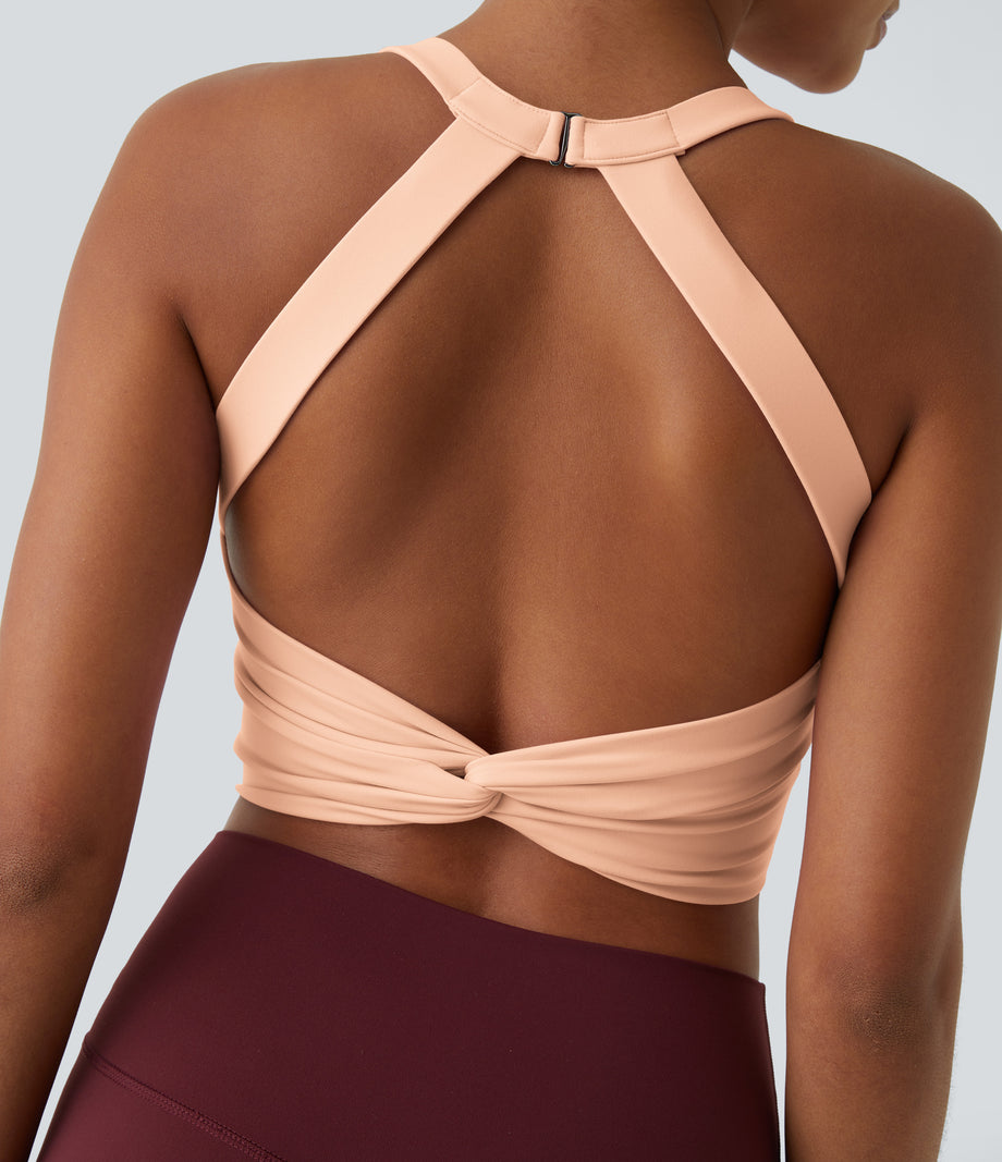 SoftlyZero™ Plush Cut Out Cropped Yoga Tank Top - Apricot Sherbet