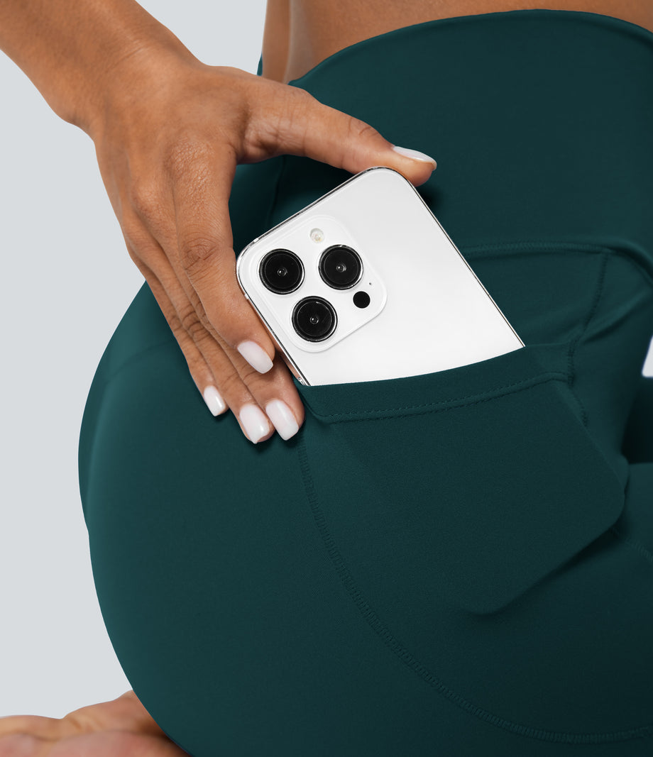 SoftlyZero™ Crossover Pocket Plain Leggings-UPF50+ - Viridian