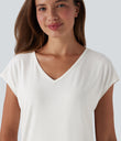 V Neck Short Sleeve Casual T-Shirt - White
