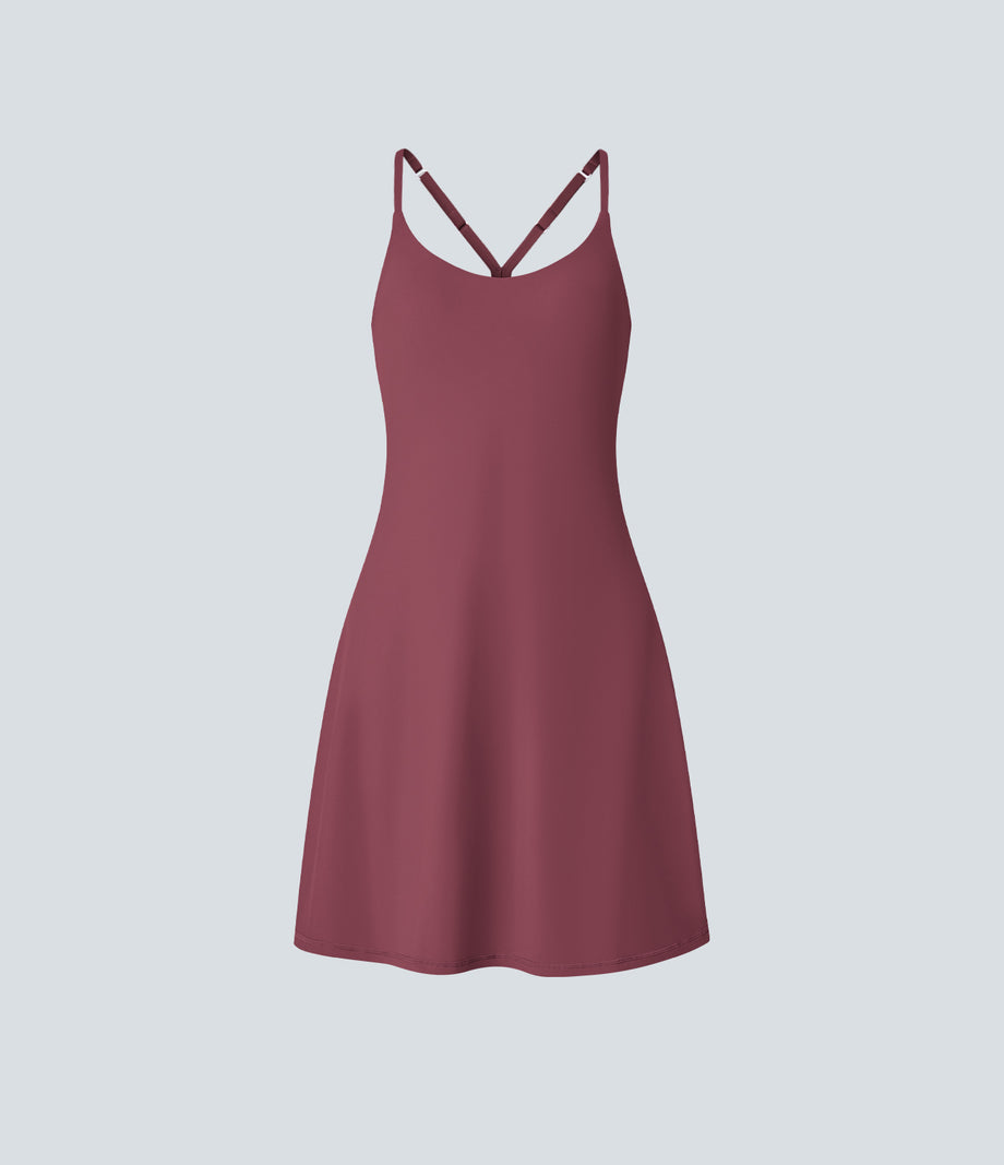 SoftlyZero™ Airy Cut Out 2-in-1 Pocket Cool Touch Longer Active Dress-UPF50+ - Cordovan