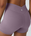 SoftlyZero™ High Waisted Crossover Plain Yoga Biker Shorts 3''-UPF50+ - Cinnabar Purple