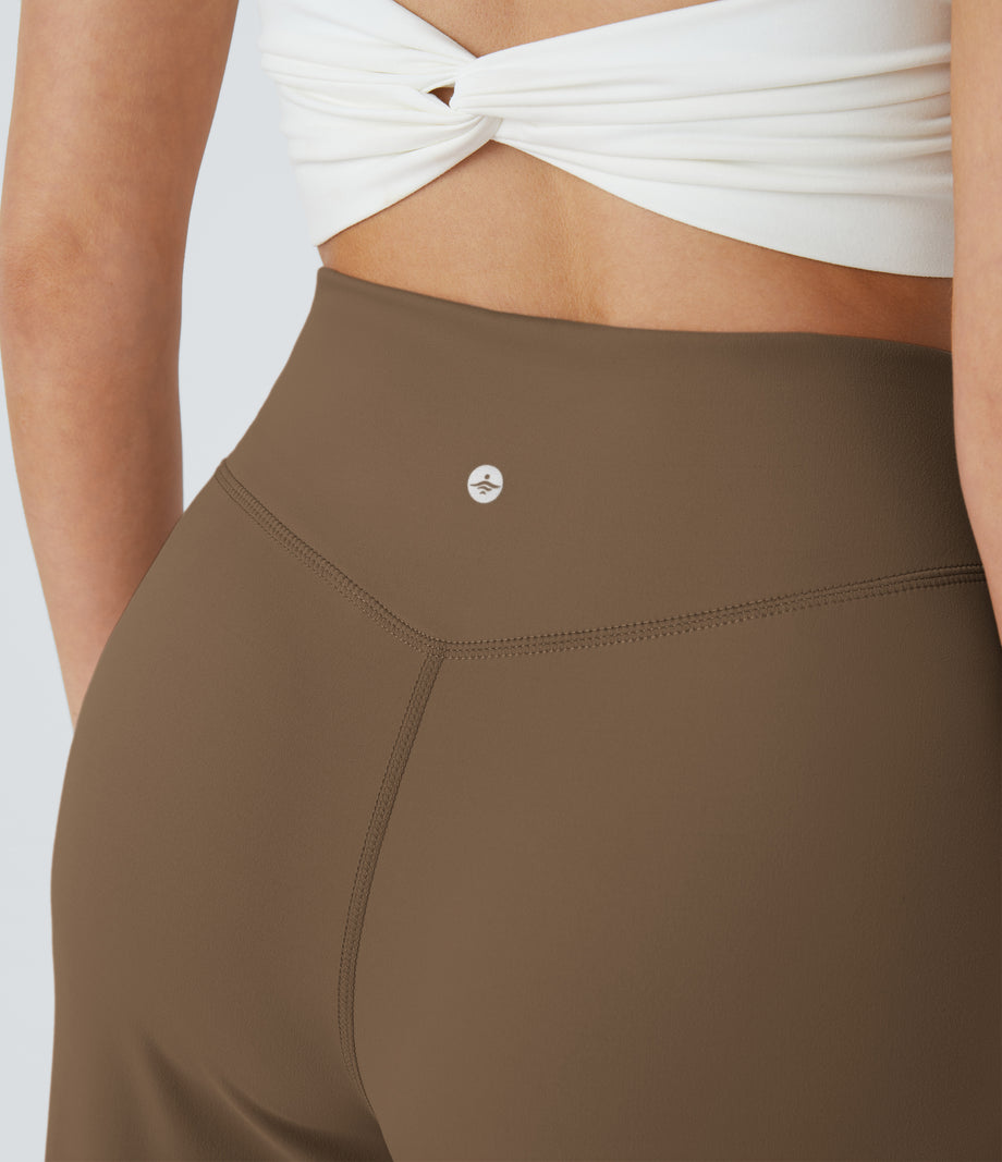 DayStretch Crossover Pocket Hem Wide Leg Yoga Pants-Smile - Sepia