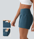SoftlyZero™ Airy Super High Waisted 2-in-1  Cool Touch Yoga Shorts 5'' with Pockets-Longer Length - Majolica Blue