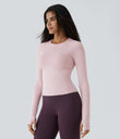 Solid Thumb Hole Yoga Sports Top - Pale Lilac