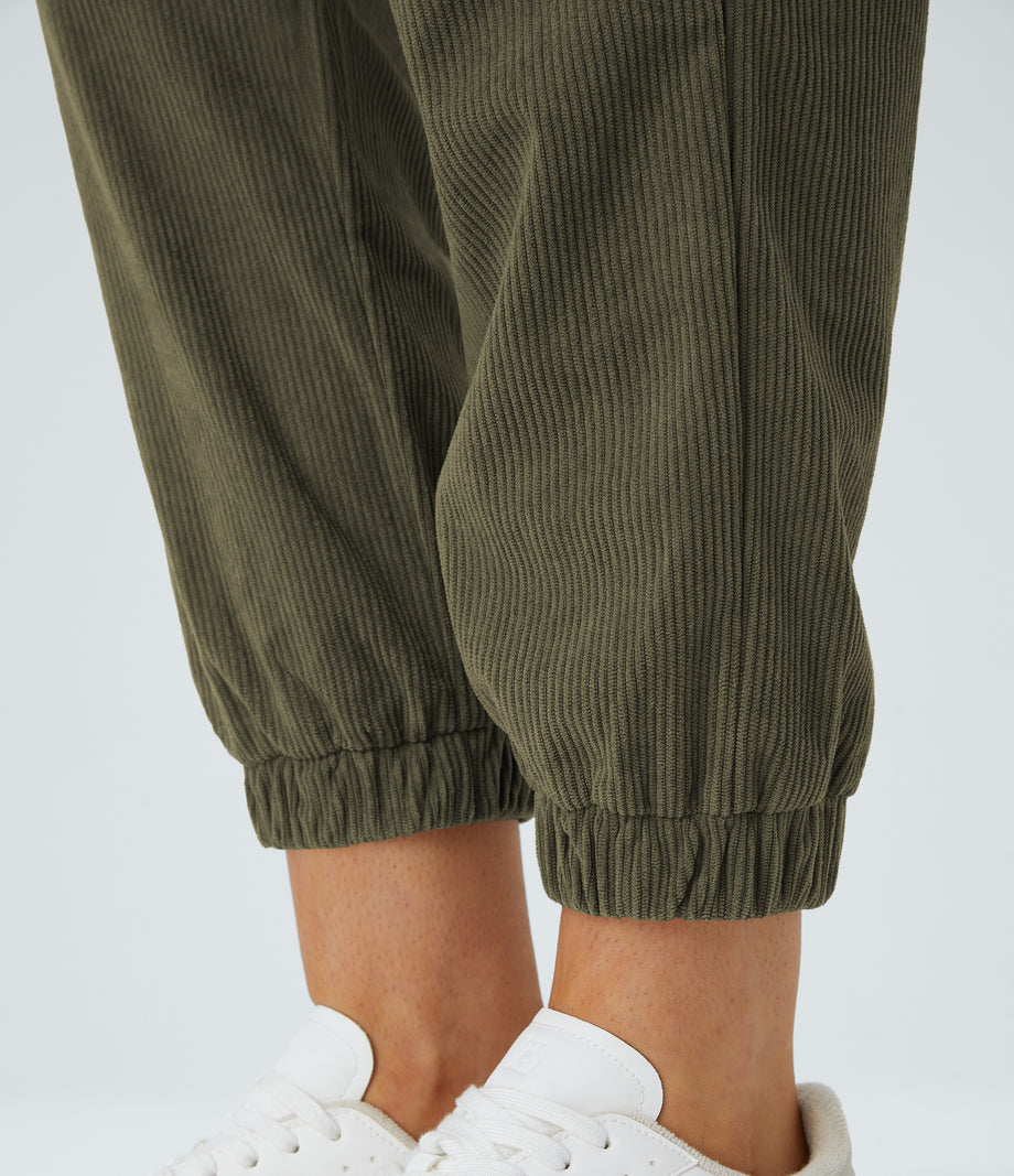 Mid Rise Zipper Pockets Corduroy Casual Joggers - Hazel Mist Green