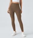 DayStretch High Waisted Cargo Pocket Skinny Yoga Leggings - Sepia