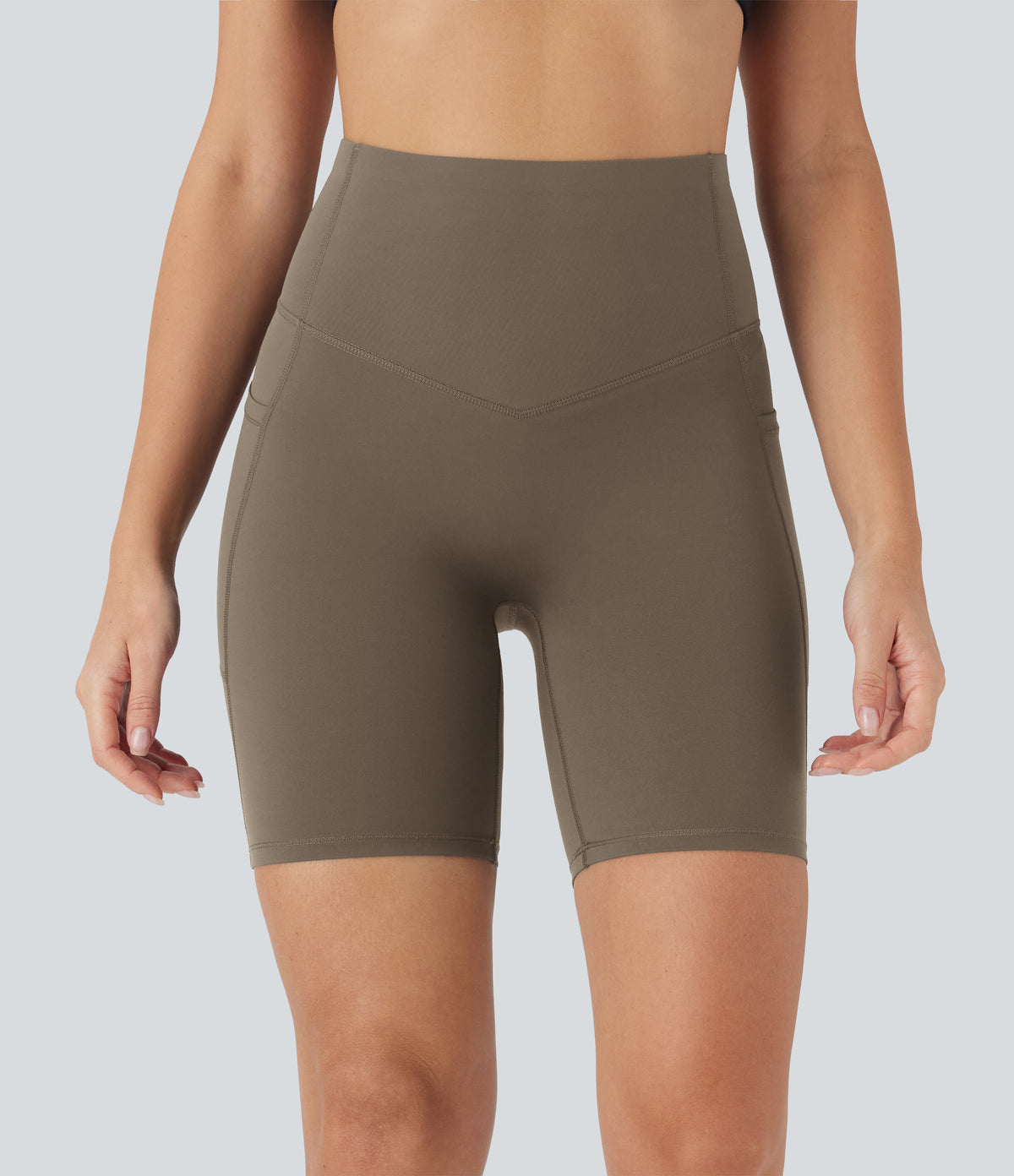 Halara UltraSculpt™ High Waisted Butt Lifting Tummy Control Pocket Shaping Training Biker Shorts 7'' - Dawn Brown