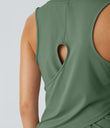 Cut Out Crossover Hem Solid Yoga Tank Top - Dark Ivy