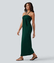 Halter Tie Back Maxi Dress with Pockets - Emerald Green