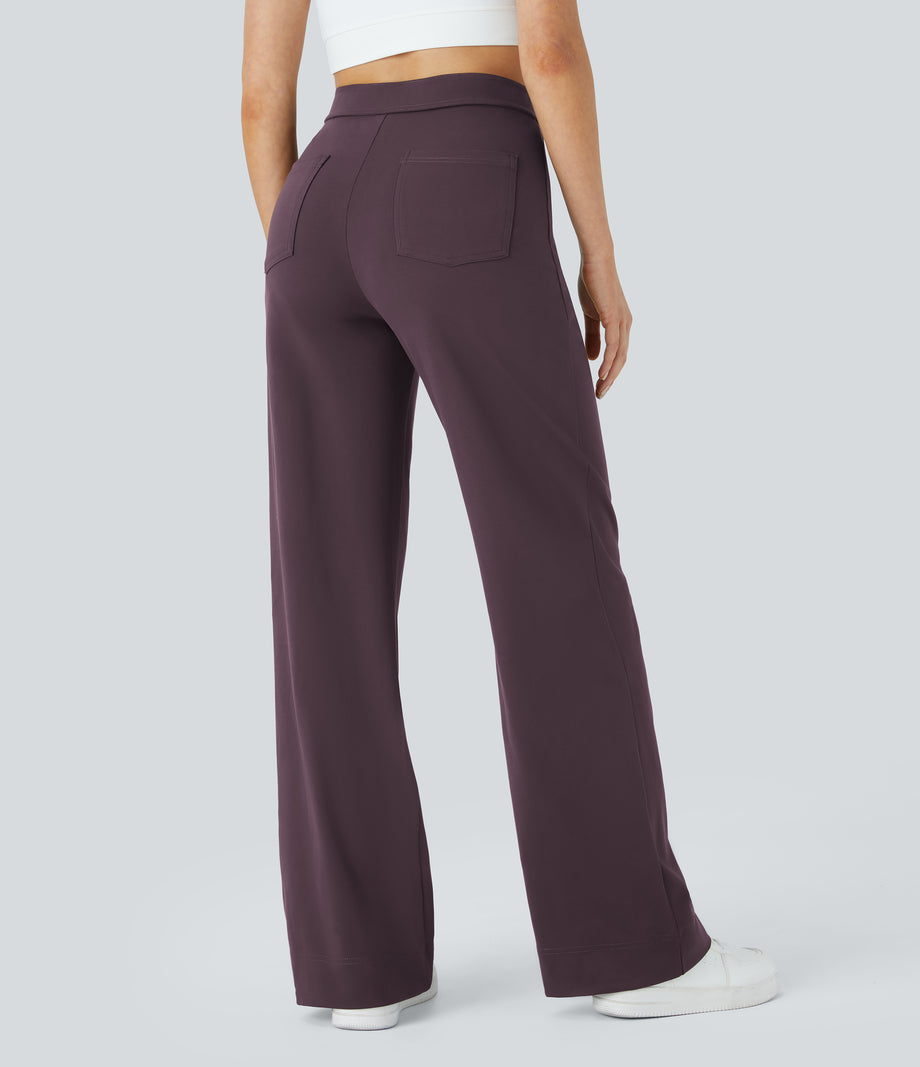 DayStretch High Waisted Pockets Straight Leg Casual Pants - Dusky Evening purple