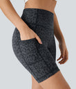 High Waisted Pocket Running Biker Shorts - Grey Blue
