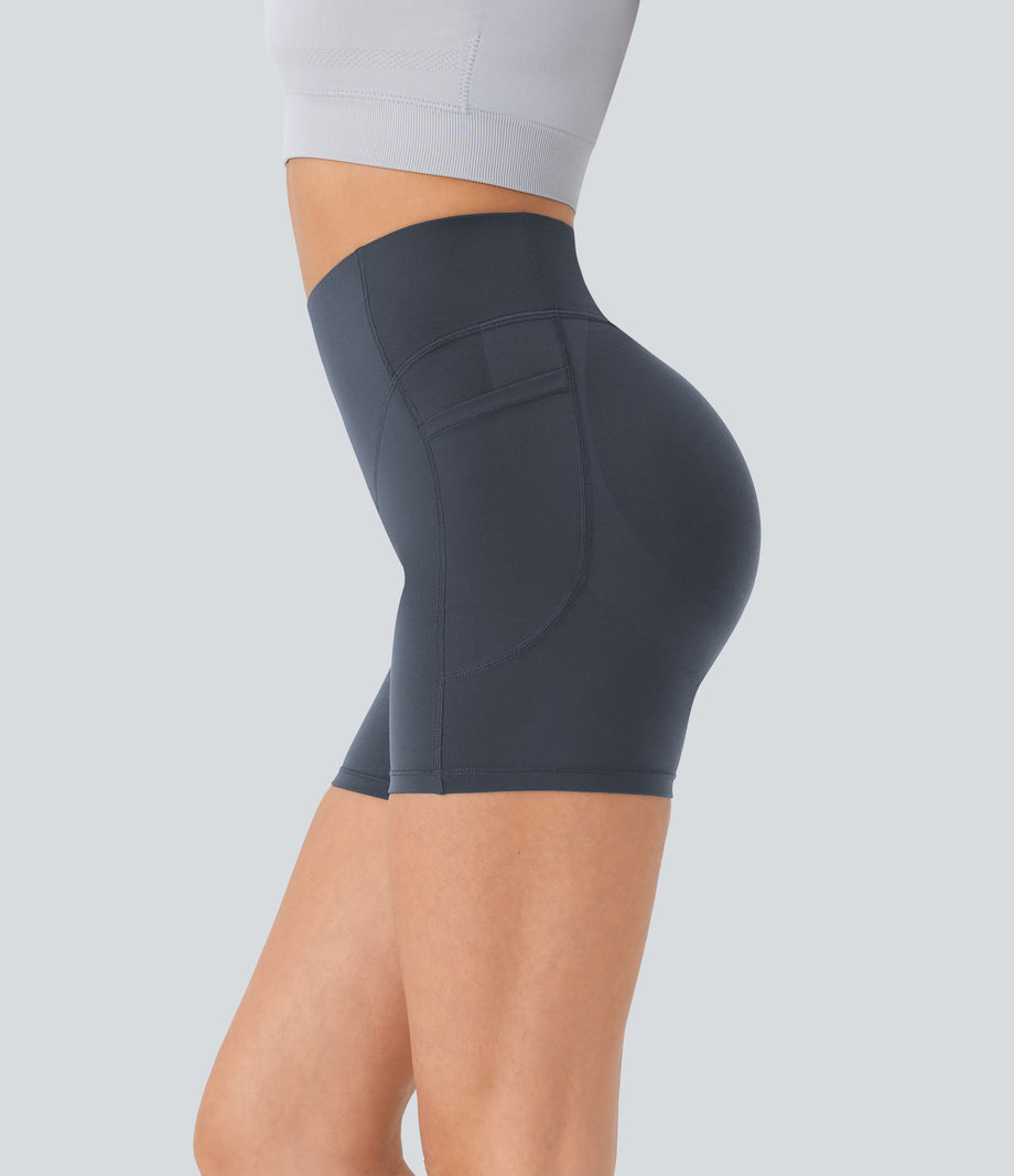 Halara UltraSculpt™ High Waisted Scrunch Butt Lifting Tummy Control Pocket Shaping Workout Biker Shorts 5'' - Silent Blue