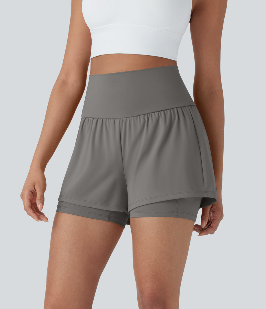 SoftlyZero™ Airy Super High Waisted 2-in-1 Cool Touch Yoga Shorts 5'' with Pockets - Steeple Gray