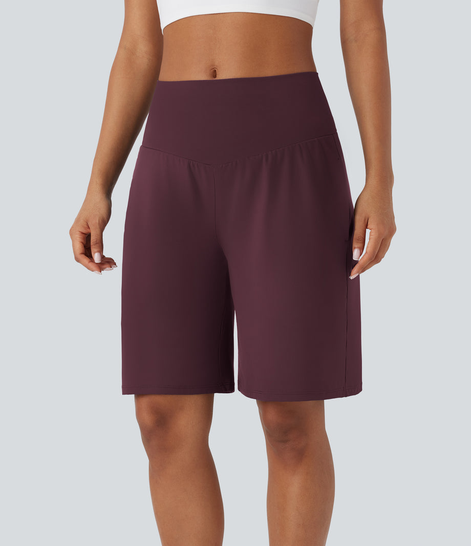 SoftlyZero™ Airy High Waisted Pockets Cool Touch Yoga Bermuda Shorts - Fig