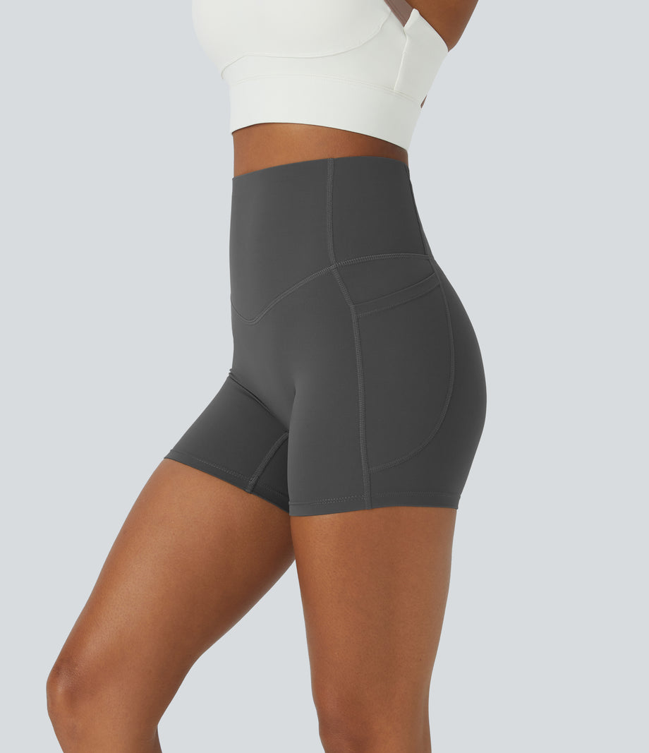 Halara UltraSculpt™ High Waisted Tummy Control Side Pocket Shaping Training Biker Shorts 5'' - Volcanic Ash