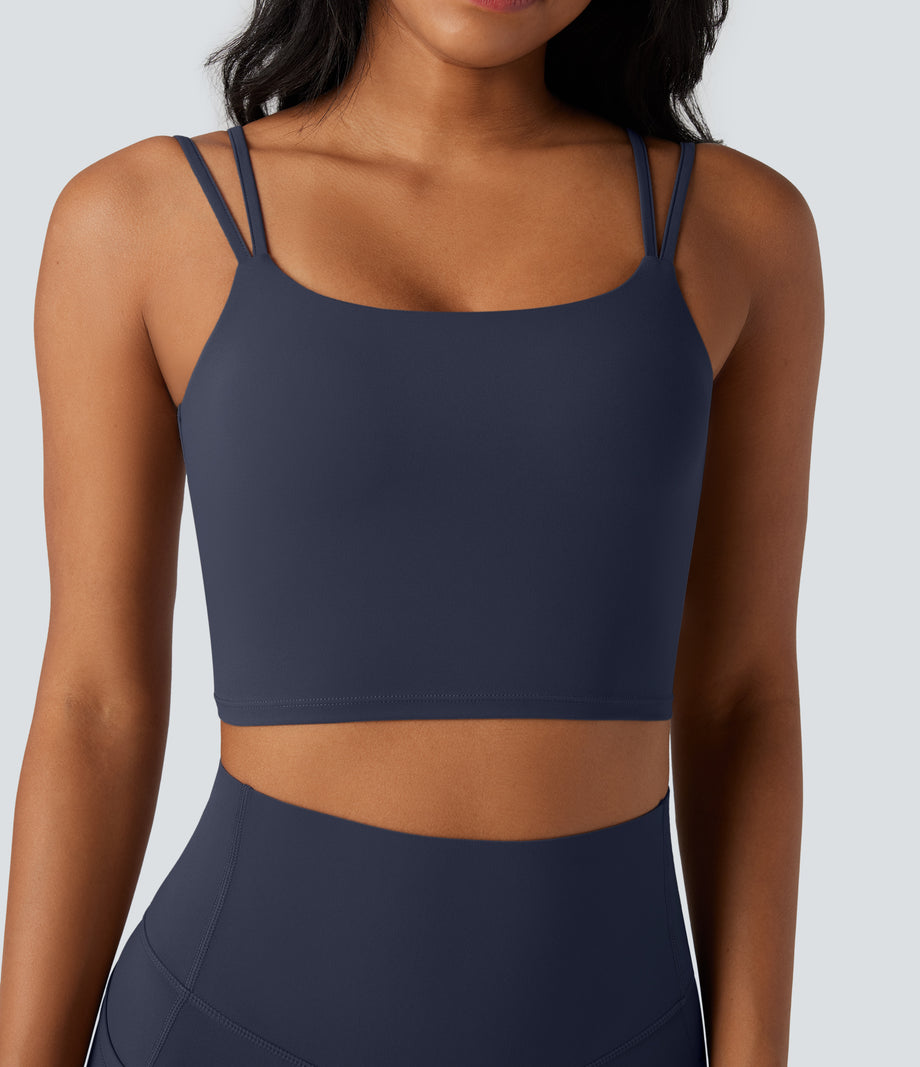 Halara UltraSculpt™ Double Straps Twisted Backless Cropped Yoga Tank Top - Mood Indigo