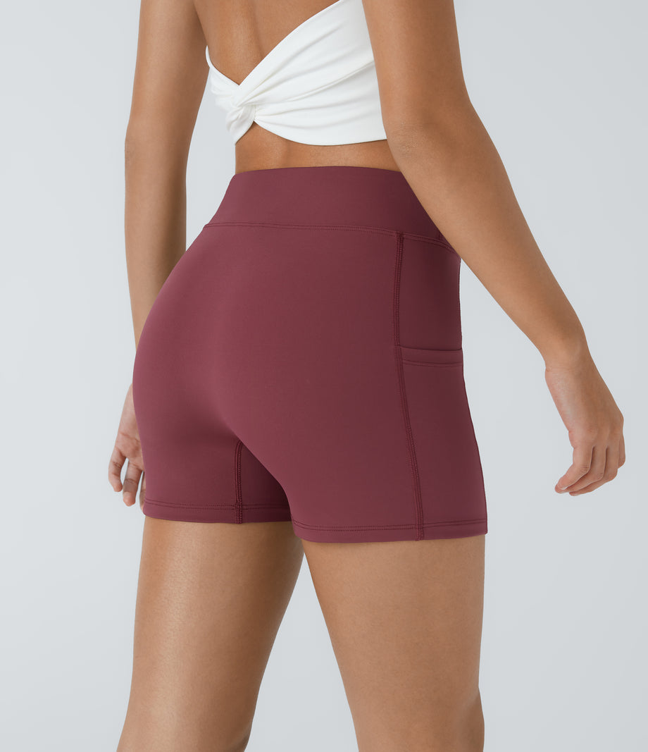 SoftlyZero™ Airy High Waisted Pocket Plain Cool Touch Yoga Shorts 3.5"-UPF50+ - Cordovan