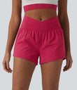 SoftlyZero™ Airy Crossover High Waisted 2-in-1 Cool Touch Yoga Shorts 3'' with Pockets - Winterberry