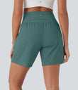 SoftlyZero™ Airy Super High Waisted 2-in-1 Cool Touch Yoga Shorts 7" with Pockets - Blue Spruce