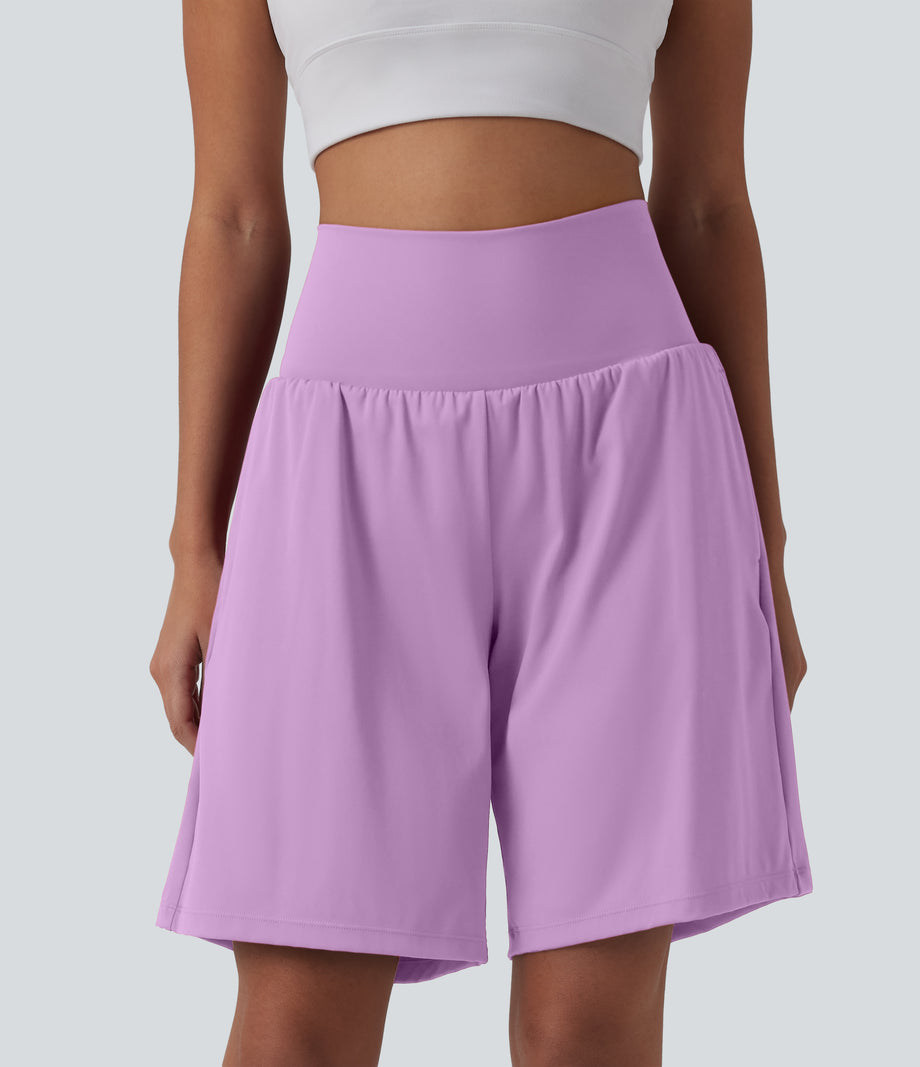 SoftlyZero™ Airy Super High Waisted 2-in-1 Cool Touch Yoga Shorts 9" with Pockets - Orchid Bouquet
