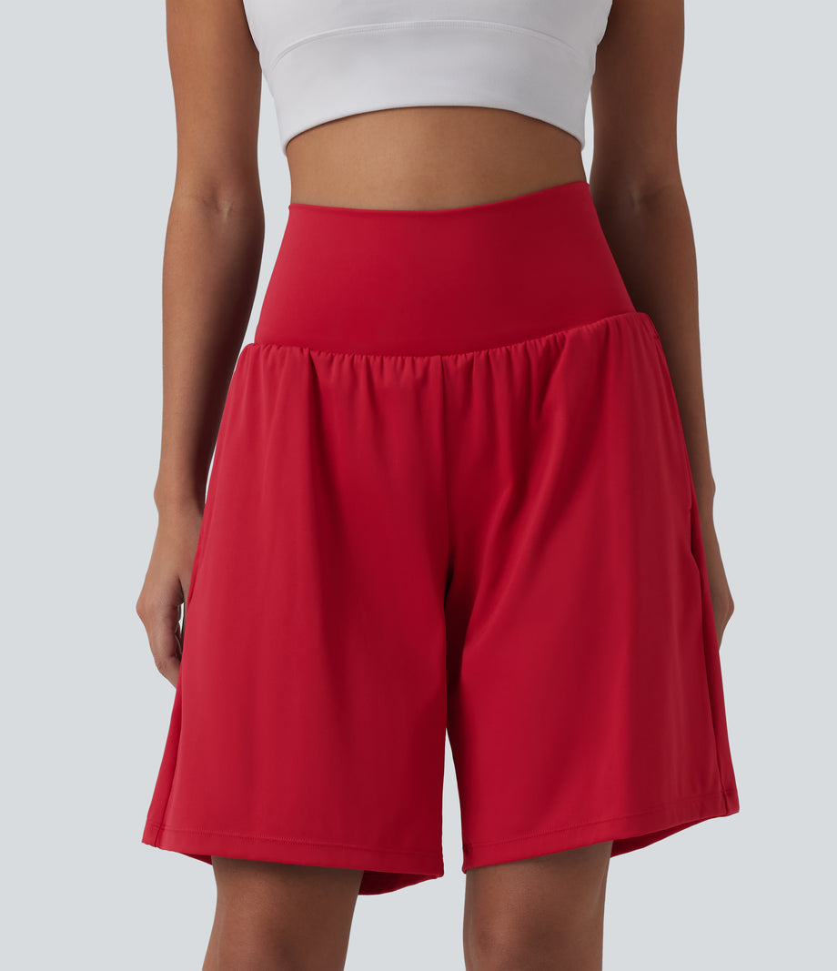 SoftlyZero™ Airy Super High Waisted 2-in-1 Cool Touch Yoga Shorts 9" with Pockets - Salsa