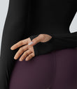 Solid Thumb Hole Yoga Sports Top - Black