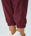 Mid Rise Zipper Pockets Corduroy Casual Joggers - Pomegranate